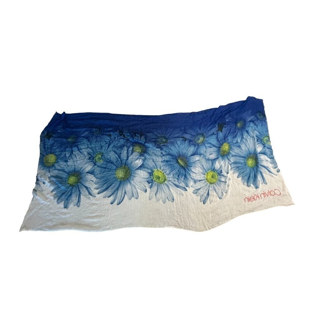 Calvin Klein Ombre Daisy Pareo Wrap Scarf Shawl Blue White Retro 90s Vibe Swim